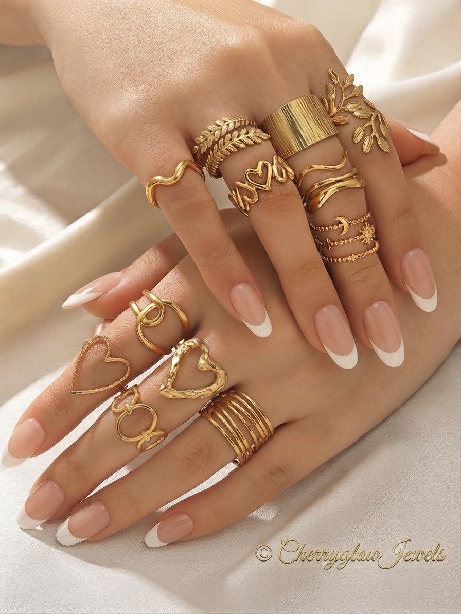 Cherryglow Multi-Band Gold Ring Set