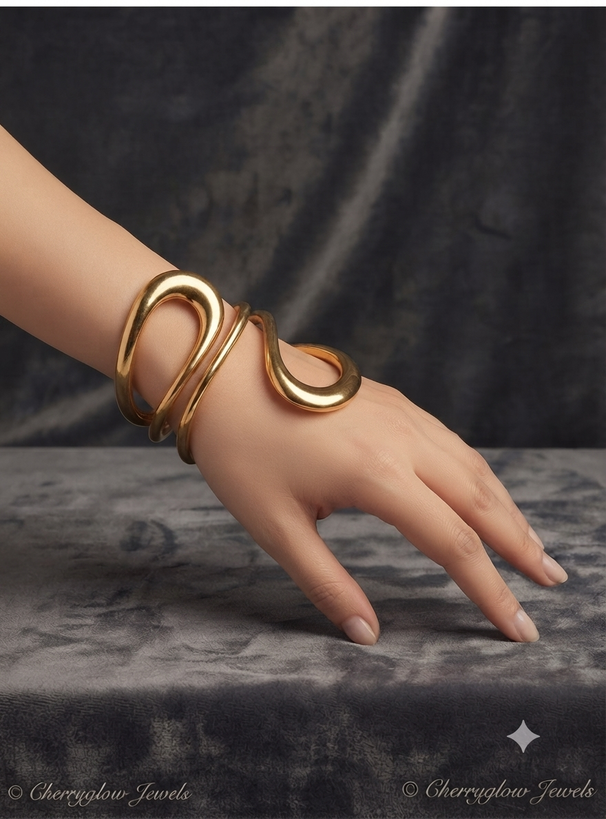 Cherryglow Sculptural Gold Serpent Cuff